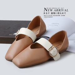 The flat bottomed leather V grandma shoes 2017 new Korean retro square buckle Mary Jane shoes one summer Thirty-seven Camel