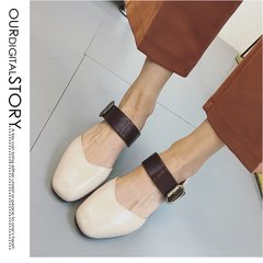17 summer new word with Baotou female summer sandals with Mary Jane shoes grandma shoes with high heels rough Thirty-eight Beige