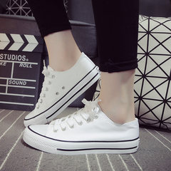 In the spring of 2017 new high canvas shoes to help Korean female students all-match Harajuku street shoes ulzzang shoes Thirty-eight White and black