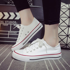 In the spring of 2017 new high canvas shoes to help Korean female students all-match Harajuku street shoes ulzzang shoes Thirty-eight Red and white