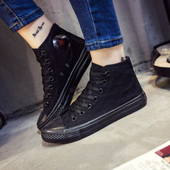 The new high white canvas shoes casual shoes Korean female students all-match flat flat with lace shoes tide Lovers Thirty-eight All black