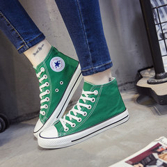 The new high white canvas shoes casual shoes Korean female students all-match flat flat with lace shoes tide Lovers Forty Green environmental protection