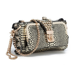 2016 new bag hand bag leather handbag horsehair rhinestones and shoulder bag women bag chain bag Gold snake pattern (stock)