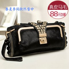 2016 new bag hand bag leather handbag horsehair rhinestones and shoulder bag women bag chain bag Default rhyme Express