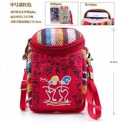 Cartoon Dongba zero wallet fabric mobile phone bag, cute female hand bag, mini canvas bag, multi-function Medium size red, under 5.5 inches