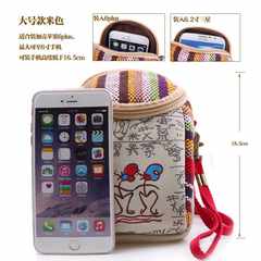 Cartoon Dongba zero wallet fabric mobile phone bag, cute female hand bag, mini canvas bag, multi-function [size] Beige 6 inch red belt