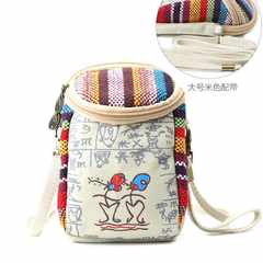 Cartoon Dongba zero wallet fabric mobile phone bag, cute female hand bag, mini canvas bag, multi-function Large Beige (New)! Beige ribbon