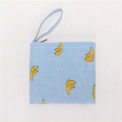 2017 portable cotton canvas bag cloth small cosmetic bag purse / fruit and animal Blue banana
