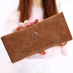 Korean cute Vintage diamond rain umbrella embossed letters frosted Long Wallet student bag lady Light coffee (F-558)