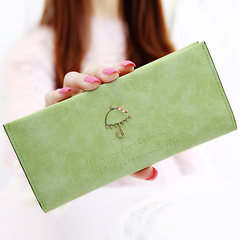 Korean cute Vintage diamond rain umbrella embossed letters frosted Long Wallet student bag lady Light green F-558