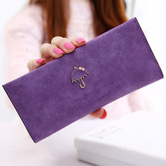 Korean cute Vintage diamond rain umbrella embossed letters frosted Long Wallet student bag lady Deep purple F-558