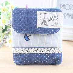 Female health cotton bag zipper cloth towel cloth bag Korean aunt sweet lace Purse Blue - umbrella