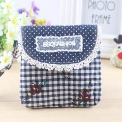 Female health cotton bag zipper cloth towel cloth bag Korean aunt sweet lace Purse Lace - blue box