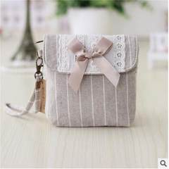 Female health cotton bag zipper cloth towel cloth bag Korean aunt sweet lace Purse Gray stripe