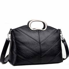 Soft leather handbags old middle-aged lady 2017 new tide all-match Korean Satchel Shoulder mom fashion Style 3072 black