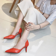 2017 spring new Europe sweet with fine pointed high-heeled shoes leather shoes female red wedding shoes shoes