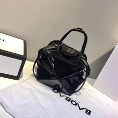 Japan's 2017 new fashion handbags geometric lattice deformation of laser folded single shoulder bag handbag variety Variety bag - Black
