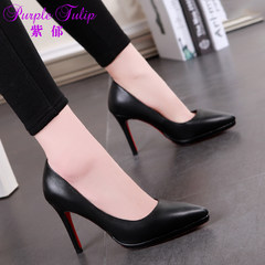 Shallow pointed waterproof table, stiletto heel, women's 2017, New Summer Black work shoes, single shoes, women's shoes