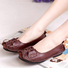 Clearance special, handmade leather, butterfly knot, soft sole, female spring and autumn flat bottom, mother's shoes, artistic shoes