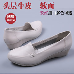 Leather nurse shoes, work women's shoes, round single leather shoes, flat bottomed slopes, soft bottoms, large yards, single shoes, ladies and mothers, single shoes