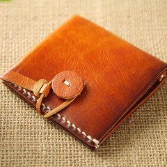 Original handmade leather, simple retro buckle, short paragraph eighty percent off purse tide, men and women student leather ultra-thin small wallet