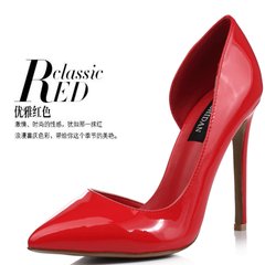 33 yards naked pointed heels, fine Heel Black Professional ol nightclub sexy side empty red single shoes female 10cm Red paint