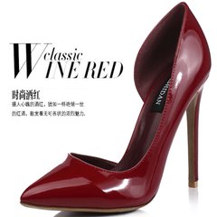 33 yards naked pointed heels, fine Heel Black Professional ol nightclub sexy side empty red single shoes female 10cm Paint red wine