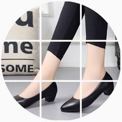2017, comfortable work shoes, anti slip professional heels, black leather shoes, with commuter interview, formal dress, single shoes, women Black 3 cm, Matt thick heel