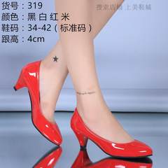 Large size high heels 40-43 medium heel work shoes women black thick heel waterproof platform thin heel round head professional single shoes 319 red 4cm high