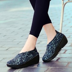 Summer increased sports casual shoes, ladies breathable, lazy shoes, woven shoes, elastic stretch, mother shoes, women's shoes