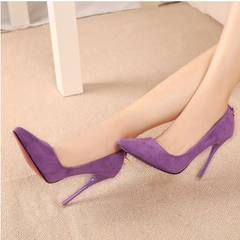 Pointy-headed red wedding shoes, low-cut black high-heeled shoes, women`s stilettos, professional single shoes, sexy and versatile violet (10cm)
