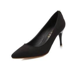 Pointy-headed red wedding shoes, low-cut black high-heeled shoes, women`s stiletto heels, professional single shoes, new style of 2017, sexy and versatile, black (7cm)