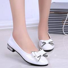 Korean rough with high-heeled shoes all-match female shoes leather shoes in the spring of 2016 pointed bow shoes White believable