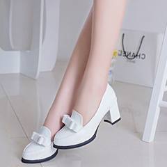 Korean rough with high-heeled shoes all-match female shoes leather shoes in the spring of 2016 pointed bow shoes White Regular Edition
