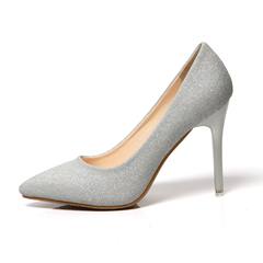 2017 spring fashion new women's shoes, pointed heels, thin and shallow, silver, plain shoes, sequins, wedding shoes, women Silver (10 cm)