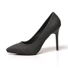 2017 spring fashion new women's shoes, pointed heels, thin and shallow, silver, plain shoes, sequins, wedding shoes, women Black (10 cm)