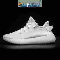 Pure white coconut white male and female 350v2 men's 2017 new men's Woven shoes fly fly line net shoes White horse
