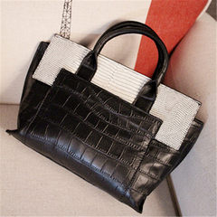 Europe imported leather first layer of leather bag retro tide crocodile snake hit color mosaic laptop bag