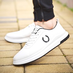 Summer 2017 new style leather shoes breathable tide shoes 100% fit board shoes sports casual shoes Korean version fashionable little white men`s shoes white black (rice ear style)