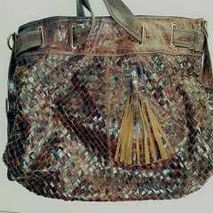 Sen female line retro coffee color leather woven bag and Handbag Satchel Bag back to the orphan