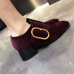 Europe 2017 spring new round low velvet women shoe heels casual buckle Mary Jane shoes tide