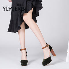 A generation of beauty 2017 new word buckle high heels, pointed hollow waterproof table, suede cashmere shoes 15350