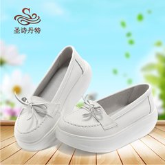 Spring and summer leisure shoes with thick white nurse shoes bottom slope platform shoes leather shoes and shoes Asakuchi mom