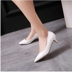 2017, spring and autumn, Korean version, fine heel, heel, pointed, single shoes, genuine leather, high heels, sweet white, commuter, OL, cowhide, women's shoes