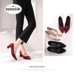 HoneyGIRL2017 spring new shoes with Korean children thick shallow mouth shoe all-match pointed high-heeled shoes