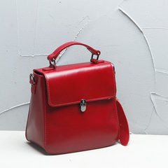European classic small tote box bag leather handbag oil wax Red Mini Mini messenger bag