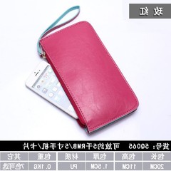 Ms. long female Wallet Zipper Handbag Purse Mini version of South Korea hand bag student mobile phone package thin Rose red (double straps with wrist straps)