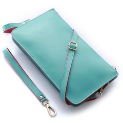 Ms. long female Wallet Zipper Handbag Purse Mini version of South Korea hand bag student mobile phone package thin Blue sky (double shoulder)