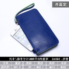 Ms. long female Wallet Zipper Handbag Purse Mini version of South Korea hand bag student mobile phone package thin Precious blue (double wrist band)