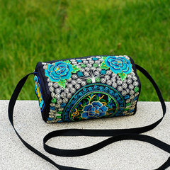 2017 New Folk Style Embroidered bag Crossbody wallet mobile phone hand bag packet traditional technology of mobile phone bag 2- blue blue peony flowers